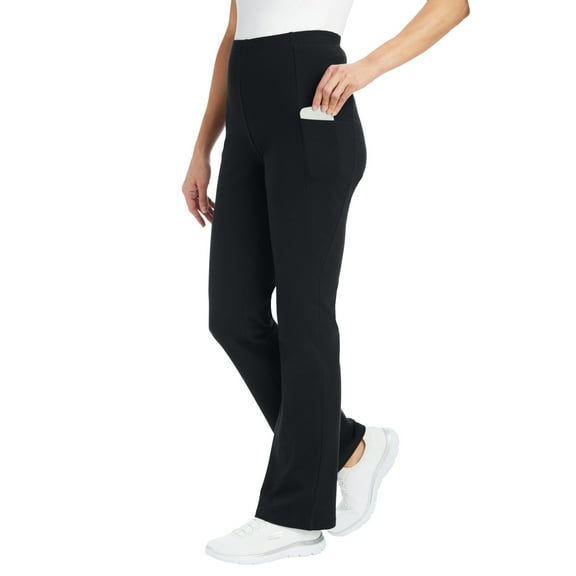 Woman Within Plus Size Petite Stretch-Cotton Knit Pull-On Bootcut Pocket Leggings