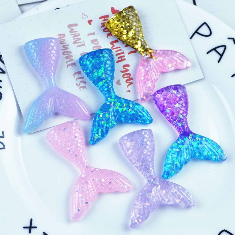 10pcs Slime Charms Mermaid Tail Cabochon Mobile Scrapbooking Keychain Decoration 
