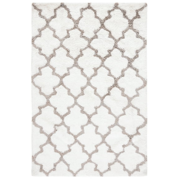 SAFAVIEH Barcelona Mira Geometric Shag Area Rug, Ivory/Silver, 5' x 8'