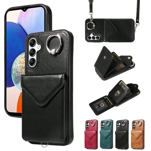 TECH CIRCLE Wallet Case with Card Holder For Galaxy A33 5G,Rotation Ring Stand PU Leather Shockproof Protective Slim Cover with Shoulder Strap for Women Men for Samsung Galaxy A33 5G 6.4" 2022,Black