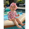 thumbnail image 5 of BemeyourBBs Toddler Baby Girls Crayfish One Piece Swimsuit Infant Bathing Suit Rash Guard With Hat 2 Pcs Set Lobster Print Plaid Ruffled Trim Long Sleeve Back Zipper Swimwears Summer Beachwear, 5 of 9