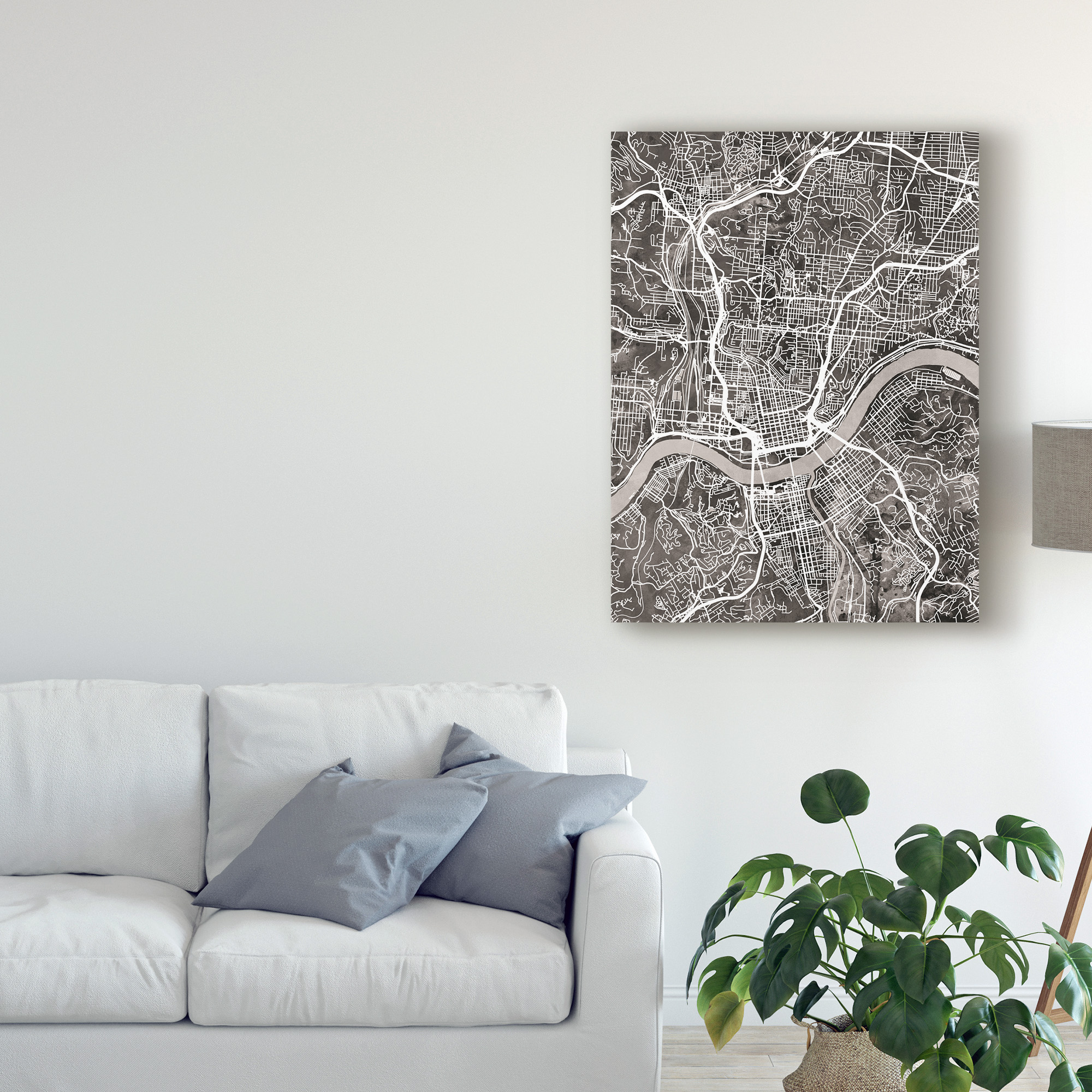 Trademark Fine Art 'Cincinnati Ohio City Map Black' Canvas Art by Michael Tompsett