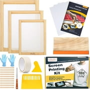 23 Pieces Screen Printing Starter kit Include 3 Different Size of Wood Silk Screen Printing Frame with Mesh, Screen Printing Squeegees, Inkjet Transparency Film, Ink Knife, and Mask Tape