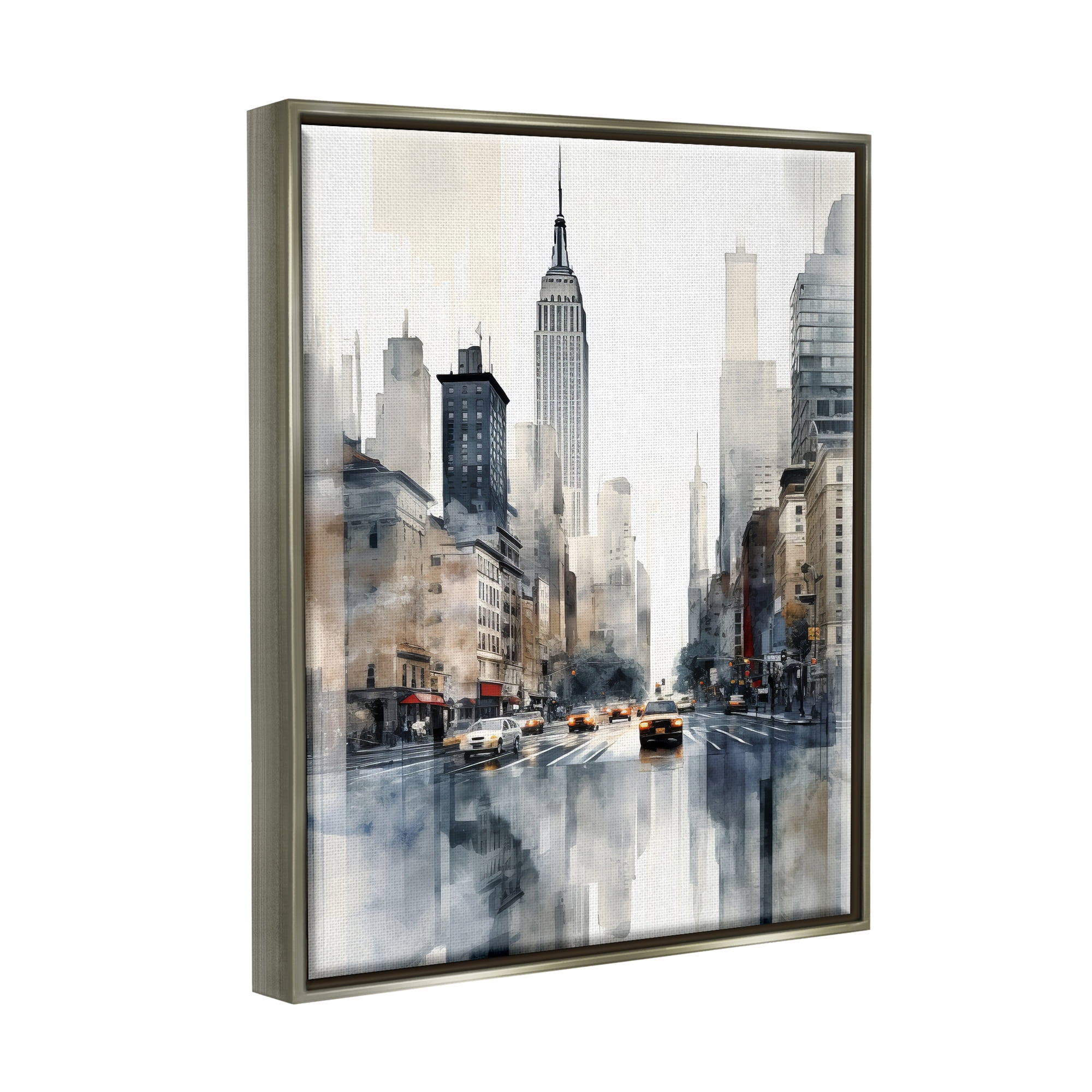 Stupell Industries New York Urban City Travel & Places Painting Gray Floater Framed Canvas Art Print Wall Art, 25 x 31