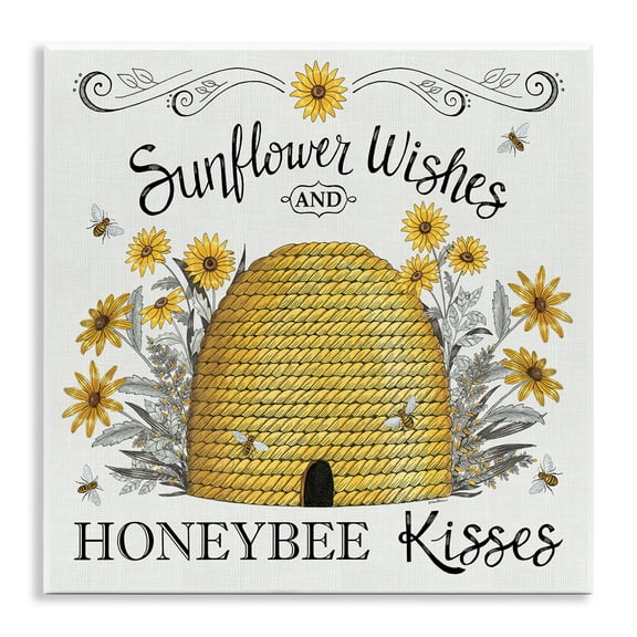 Stupell Industries Sunflower Wishes Honeybee Kisses Plants & Flowers Painting Unframed Art Print Wall Art, 12 x 12