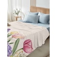 thumbnail image 4 of Spring Floral Full Size Flat Sheet, Wrinkleproof & Fadeproof Cooling Flat Bed Sheet Only, Pink Tulip Summer Botanical Rustic Breathable Soft Bedding Top Sheets 81 x 96 Inches, 4 of 8