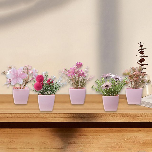 5 piezas de flores artificiales en maceta, flores de imitación en maceta, mini plantas en maceta realistas, pequeñas plantas falsas para decoración Estilo B