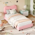 thumbnail image 3 of Rosa tamaño individual velvet forrado marco de cama con bouclé cabecero para para niños, heavy - duty de madera slats, noise - free, fácil montaje, 3 of 7