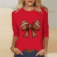 thumbnail image 1 of Ounisa T-Shirts à Manches 3/4 pour Femmes Col Rond Imprimé Football Coupe Ample Décontractée Printemps Été Jour de Match Usage Quotidien Mode Hauts P-5TG, 1 of 5