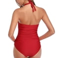 thumbnail image 4 of Womens Retro One Piece Swimsuit with Tummy Control, Ruched Vintage Bathing Suit for Long Torso & Curvy Figures, Halter Neck, 4 of 6