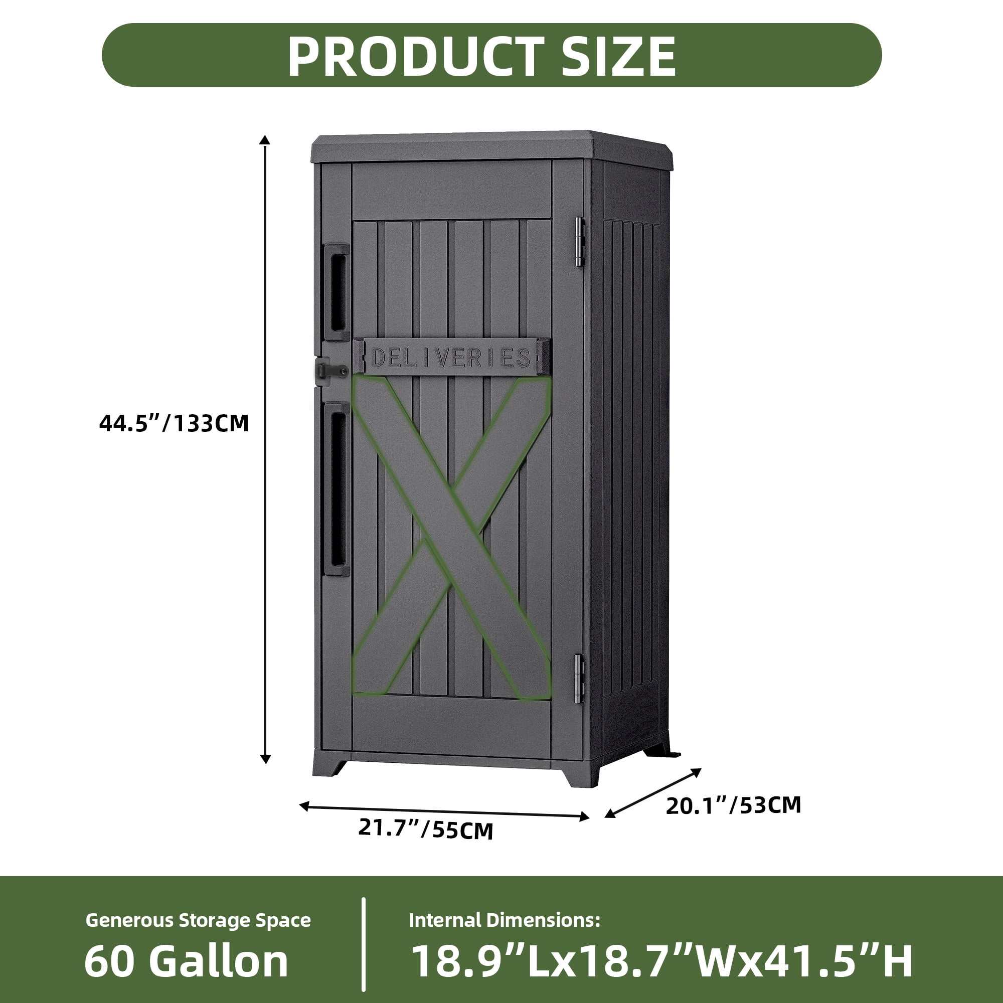 Uforic 60 Gallon Lockable Package Delivery Box, Double Wall Waterproof Resin Outdoor Parcel Storage Box for Porch Curbside Yard, Dark Gray