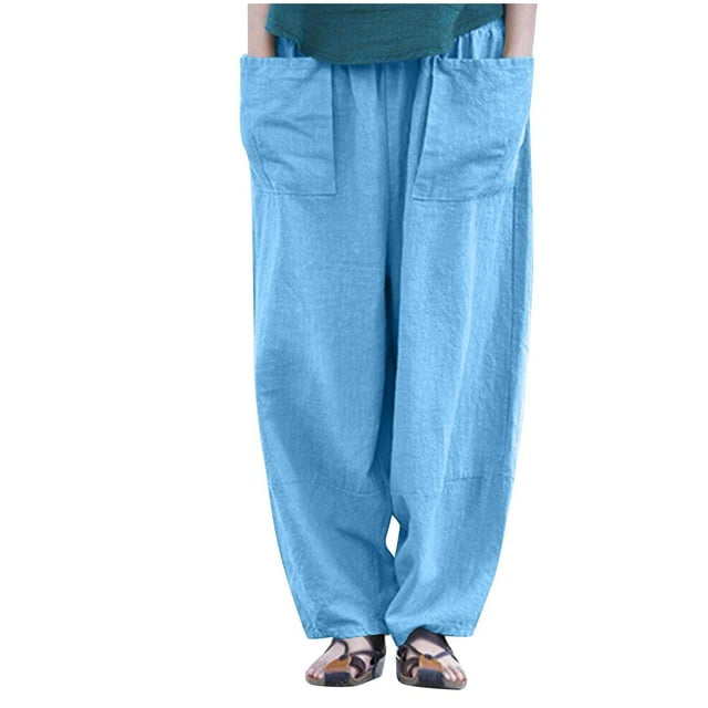 FNFYFH Clearance Plus Size Comfortable Ladies Linen Pants