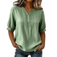 thumbnail image 2 of ITSAME Blouses for Women Button V-Neck Elbow Length Sleeve Shirts Ladies Loose Casual Tops Green Size 2XL, 2 of 6