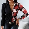 thumbnail image 4 of Camisas De Verano Camisas casuales para mujer Oficina Impreso Camisa de solapa sexy Botones Blusa superior (Rojo XL) Ygjytge para Mujer Rojo T L, 4 of 8