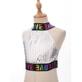 thumbnail image 4 of Doomiva Kids Girls Shiny Letter Print Yoga Sports Bra Jazz Hip Hop Ballet Dance Crop Top Festival Performance Vest Silver 3-4, 4 of 7