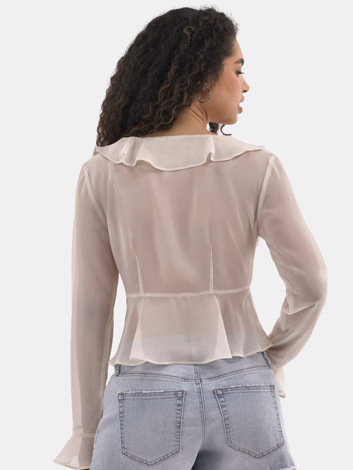 トップス border waffle undulate frill tops Corinna Mock Neck Tiered Ruffle Top - Cowrie - Ulla Johnson