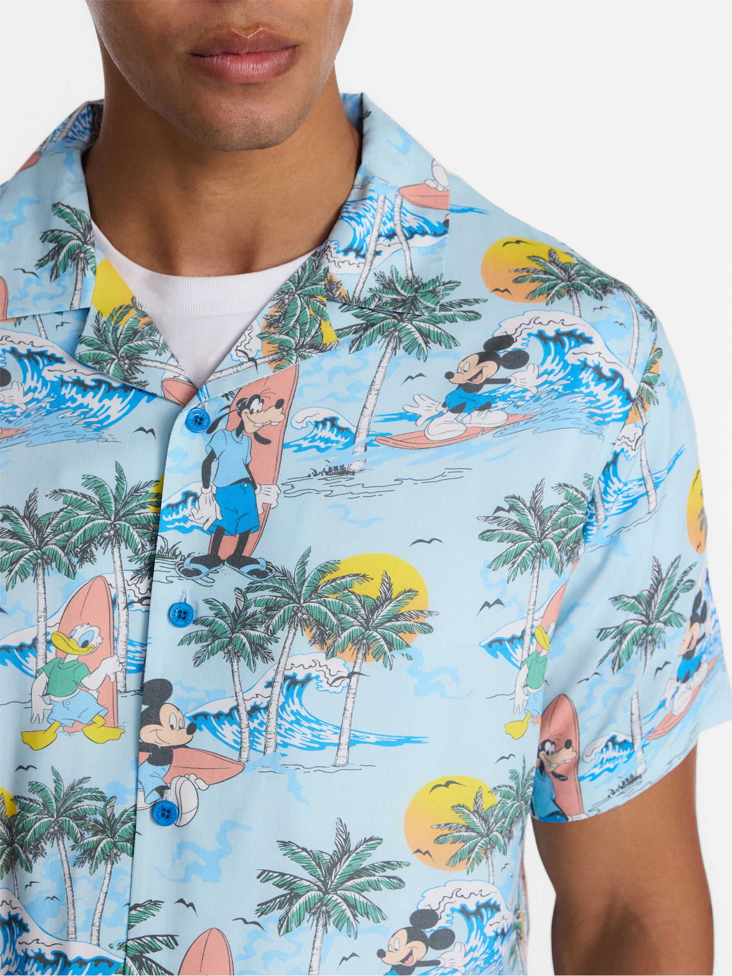 Disney Men's and Big Men's Mickey Aloha Graphic Button Up Shirt with Short Sleeves, Sizes S-4XL