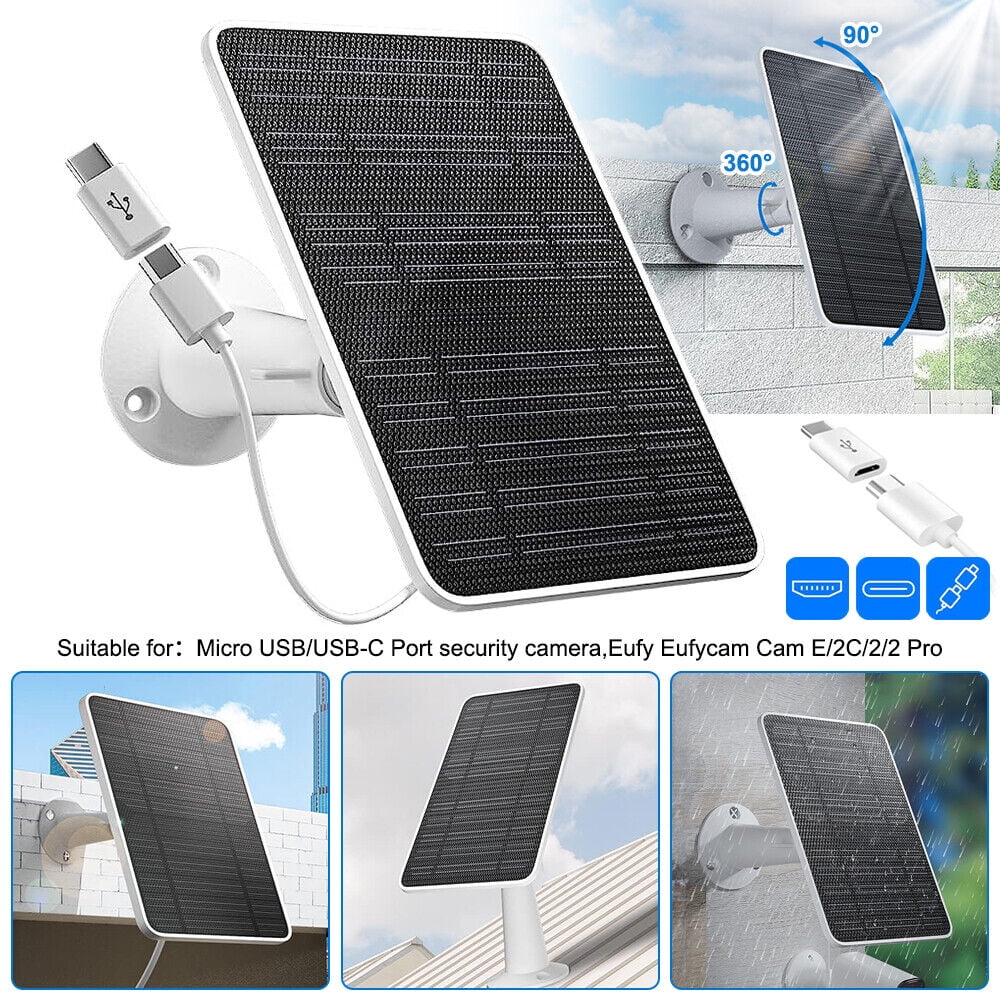 Solar Panel for Security Camera,10W USB Solar Panel Micro USB & USB-C Port Solar Panel IP65 Waterproof Solar Charger for Camera with 360°Adjustable Mounting