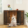 thumbnail image 3 of DEXTRUS 52-inch Large Corner Dog Crate Furniture with Removable Blanket, Lockable Wooden Dog Kennel with Sturdy Metal Mesh, Multi-Functional End Table for Livingroom, Brown, 3 of 9