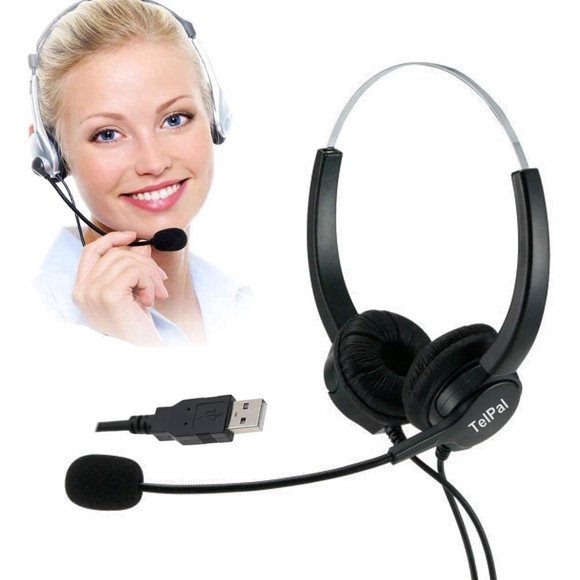 Auriculares TelPal con cancelación de ruido y micrófono USB para uso en computadora/PC/portátil