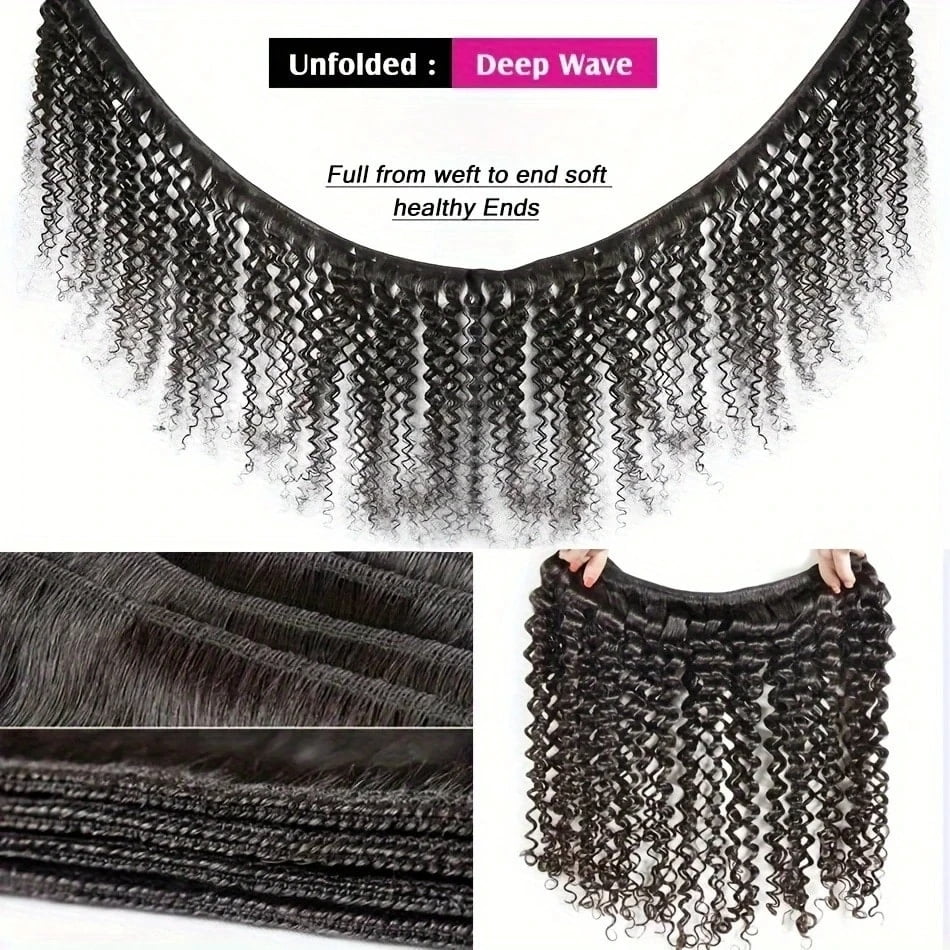 3Bundles Deep Wave Bundles Human Hair 100% Brazilian Virgin Real Human Hair Extensions for Women 3Bundles 300g enough to full with head