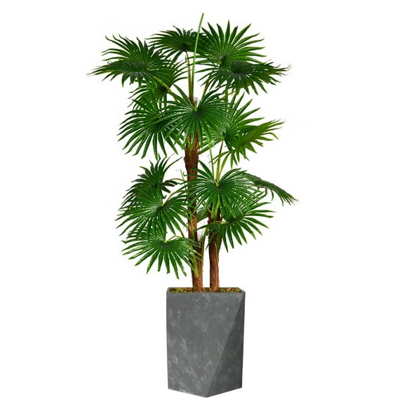 Vintage Home Artificial Faux Real Touch 4.84 Feet Tall Fan Palm Tree With Burlap kit And Fiberstone Planter