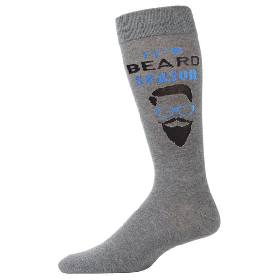 MeMoi Men's It's Beard Season Bamboo Blend Novelty Crew Sock - Mens - Male, 10-13, Medium Gray Heather