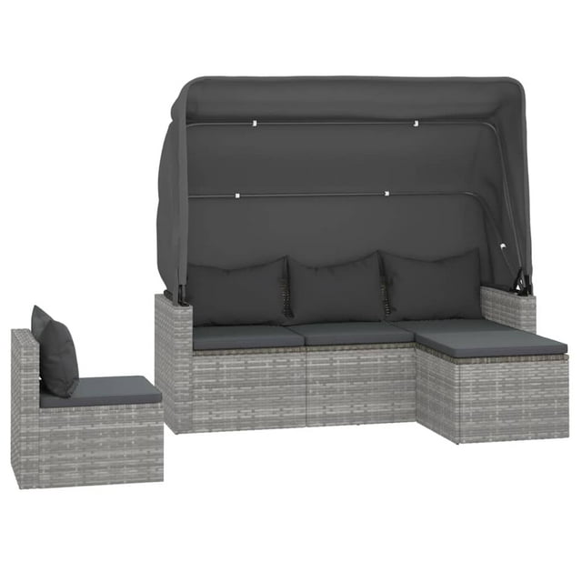 Juego de Sofá para Patio Casafoyer en Ratán Sintético Gris con Cojines, 4 piezas