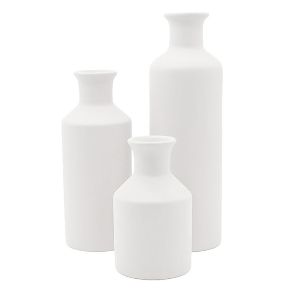 Koyal Wholesale Ceramic Bud Vases, Modern Decorative Vases for Wedding, Set of 3 Small & Tall Vases, White