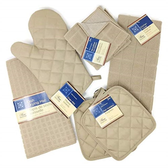 Kitchen Towel Set with 2 Quilted Pot Holders, Oven Mitt ...