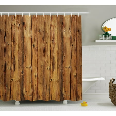 Wooden Tree Wall Art Rustic Home Decor Shower Curtain, Wooden Texture Nature Forest Trees Pattern with Rough Decor Timber Art Print, Fabric Bathroom Set with Hooks, 69W X 70L Inches, Brown, by Ambesonne ()