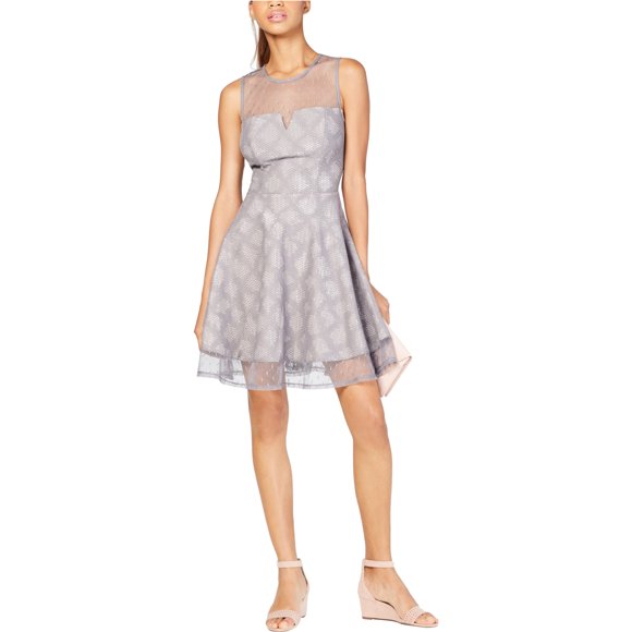 City Studio Vestido ajustado y acampanado de encaje con purpurina para mujer, Metálico, 1