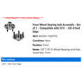 thumbnail image 2 of Front Wheel Bearing Hub Assembly - Set of 2 - Compatible with 2011 - 2014 Ford Edge 2012 2013, 2 of 2