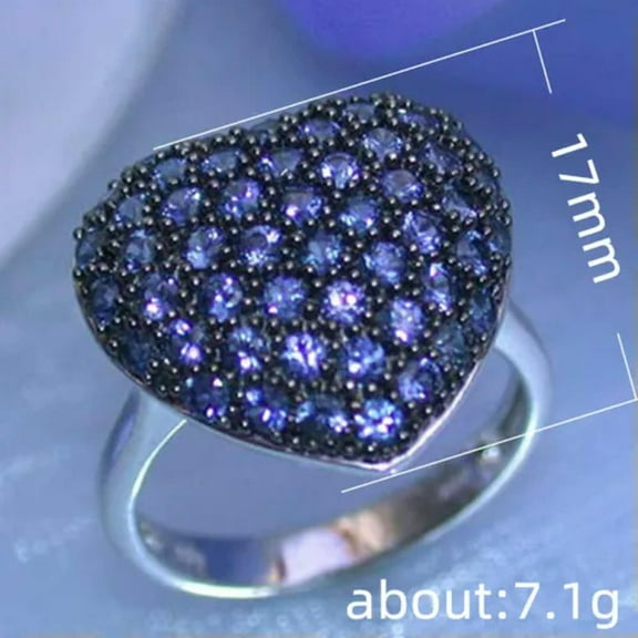 Blue Zirconia Love Heart AAA Cz Band Womens Stainless Steel Party Ring Size 6-10