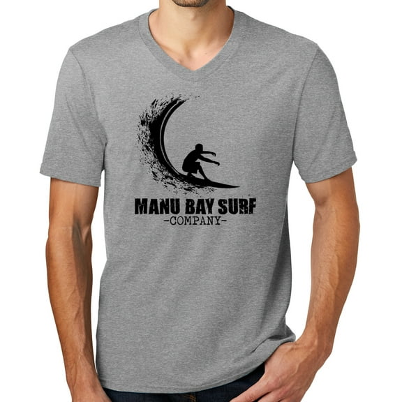 Mens Manu Bay Surf Company BLACK WAVE Surfer T-shirt, 4XL Light Heather Grey