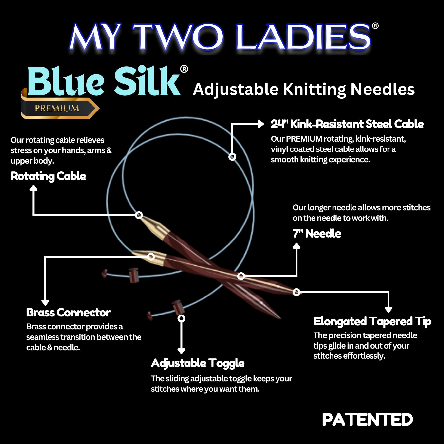 My Two Ladies | Blue Silk® | Adjustable Knitting Needles | US 9 (5.5mm)