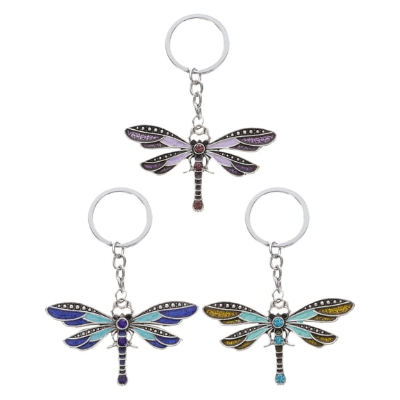 Homoyoyo 3-Piece Multicolor Rhinestone Dragonfly Keychain Charm Set for Car Keys, Handbags, Backpacks,