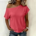 thumbnail image 4 of YUGYXL Womens Cinched Waist Off The Shoulder Tops Dolman Sleeve Banded Bottom Tee Shirts Casual Loose Summer Outfits Red Top M, 4 of 9