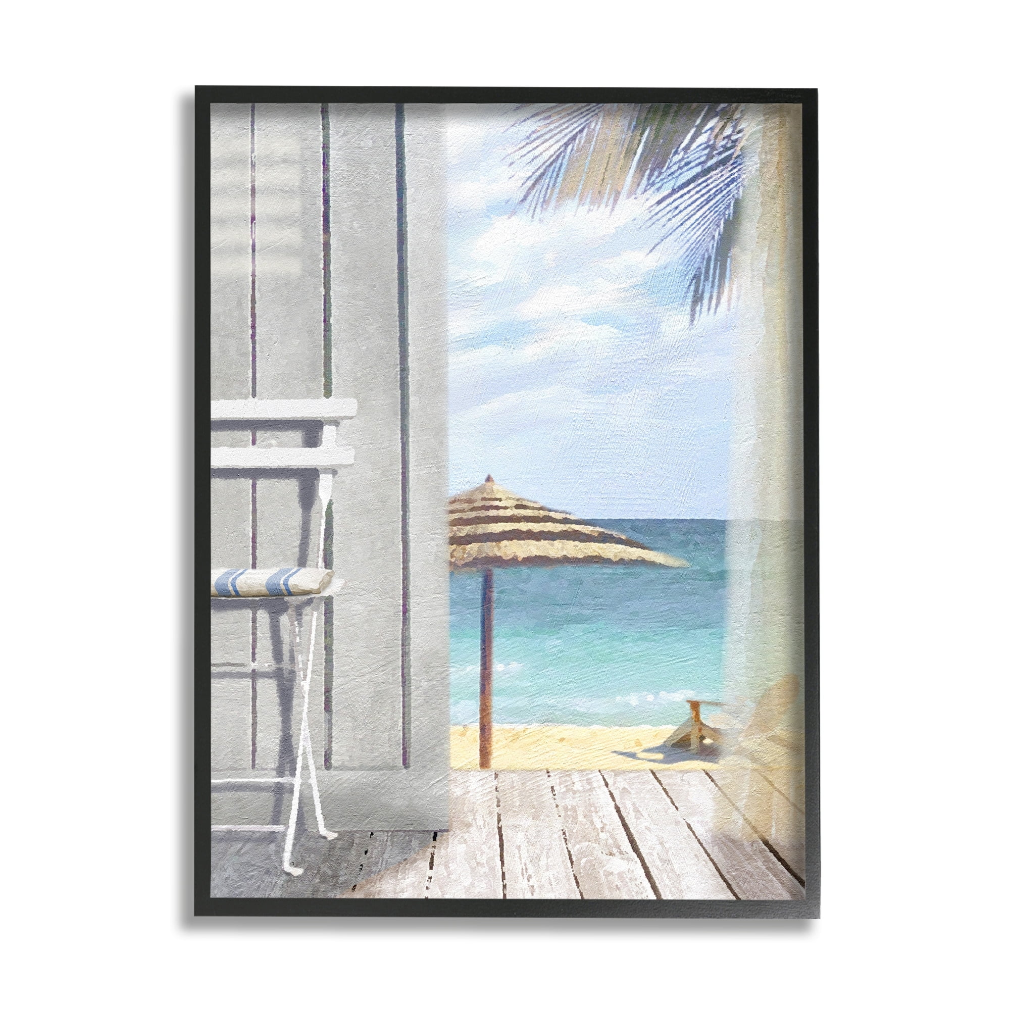 Stupell Industries Coastal Villa Porch Beach View Coastal Painting Gray Framed Art Print Wall Art
