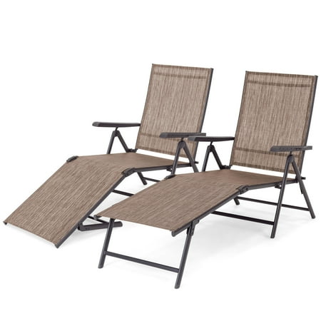 Walmart Lounge Chairs Patio Best Choice Products Set of 2 Outdoor Adjustable Folding Steel Textiline Chaise Reclining Lounge Chairs w/ 4 Back & 2 Leg Positions, Brown ()