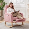 thumbnail image 2 of Teddy Fabric & PU Upholstered Nursery Rocking Chair with Adjustable Footrest, Two Side Pockets, High Backrest & Solid Wooden Legs, Comfortable Glider Armchair for Nursery, Living Room, Bedroom, 2 of 7