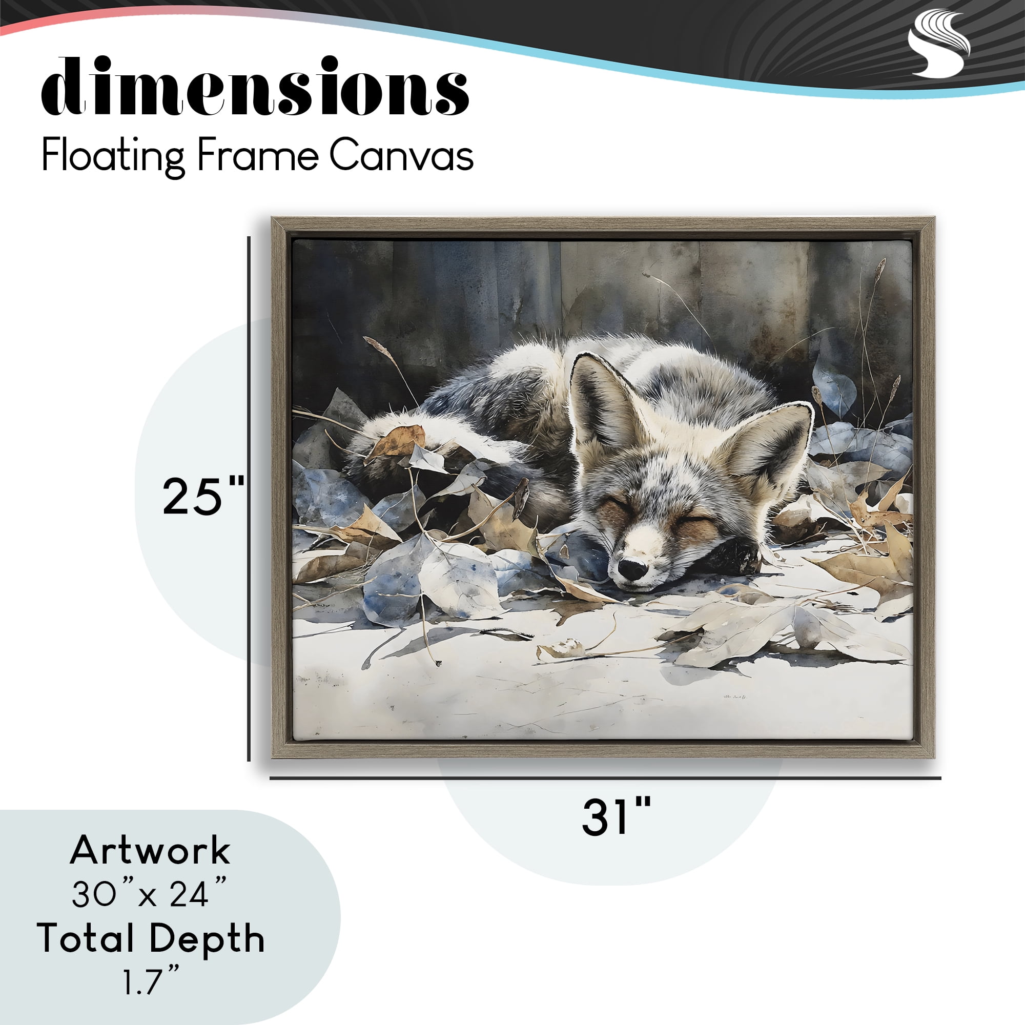 Stupell Industries Blue Fox Resting Among Leaves Brown Framed Floater Canvas Wall Art, design by Franklyn Gregory
