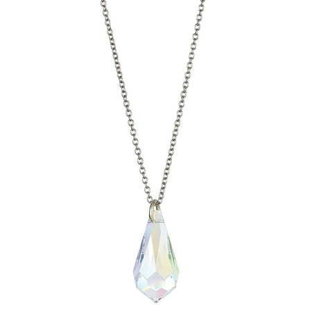 Sterling Silver Rhodium Aurore Boreale 15mm Teardrop Swarovski Crystal 18