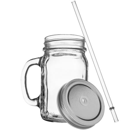 Redneck Sipper Drinking Jar w/ Handle 16oz Glass Mason Jar Acrylic Straw 2 Pack