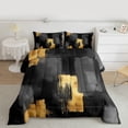 thumbnail image 2 of jejeloiu Abstract Geometric Stripes Queen Comforter Set,Black Gold Bedding Comforter Set For Men Women Reversible 3pcs, 2 of 8