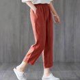 thumbnail image 3 of Pantalones holgados de lino y algodón de verano Rimocy para mujer, pantalones harén informales de cintura alta elástica, pantalones finos hasta el tobillo 2024 para mujer, 3 of 5