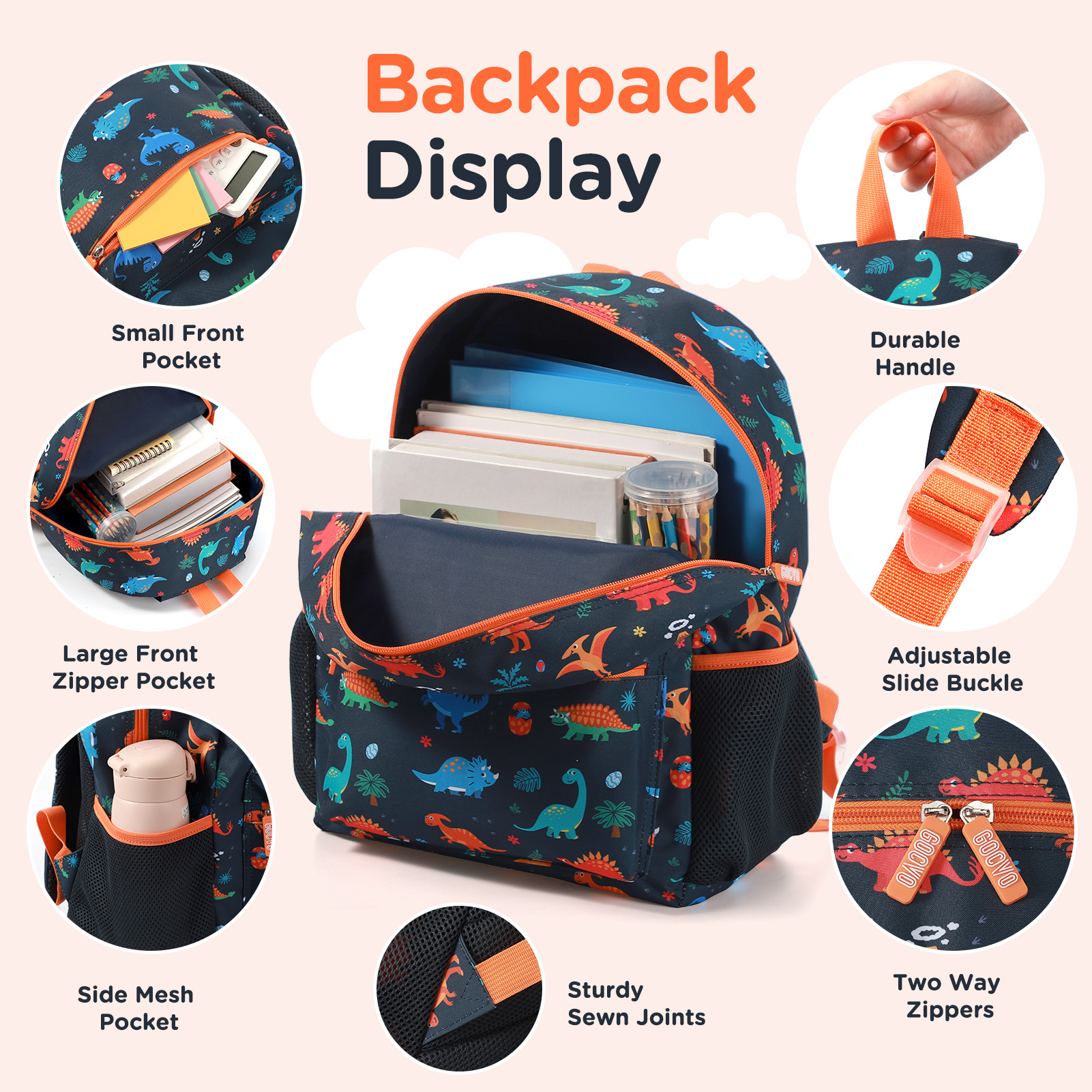 Mochila para niño, de dinosaurio, impermeable, para niños pequeños, para escuela 3
