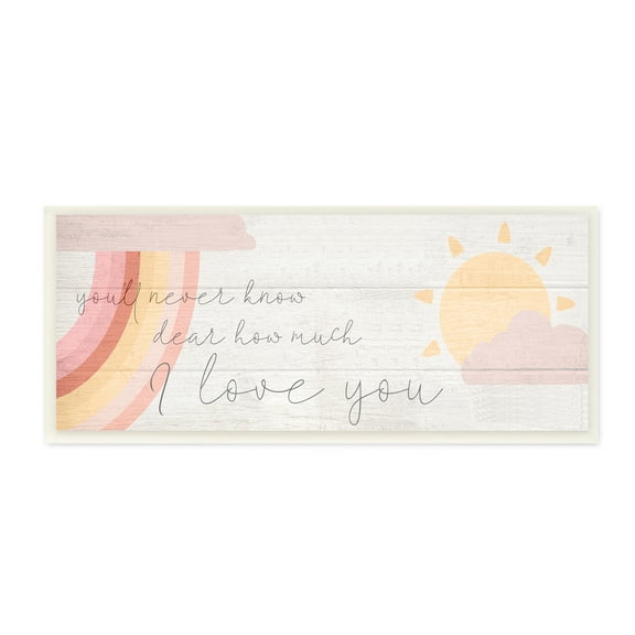 Stupell Industries How Much I Love You Phrase Pink Rainbow Inspirational Painting Unframed Art Print Wall Art, 7 x 17