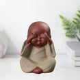 thumbnail image 3 of Mini Desk Decor Tea Craft Buddha Statue Monk Figurine Monk Little Ceramic Bonsai Yellow, 3 of 9