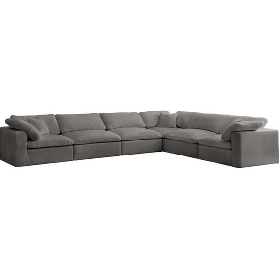Maklaine Contemporary Gray Velvet Down Filled Modular Sectional Sofa